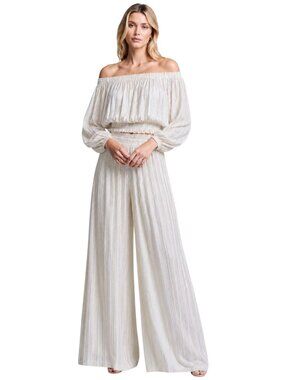 L’AGENCE Nikita Wide Leg Silver and Gold Pinstripe Pant Size Extra Small New